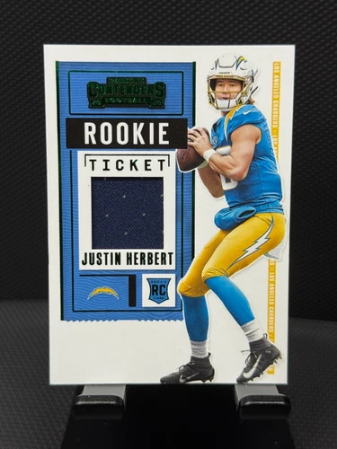 2020 Panini Contenders Justin Herbert Green Rookie Ticket Patch #RTS-JHE Charger