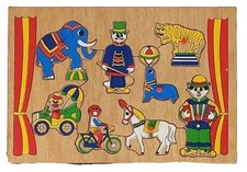Children's Circus Puzzle Wood Vintage 8 Pcs ages 1 1/2-5 years 8" x 12", Taiwan