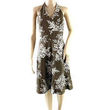 Ann Taylor Women's 100% Cotton Brown Floral Lined Halter Sundress Size 2