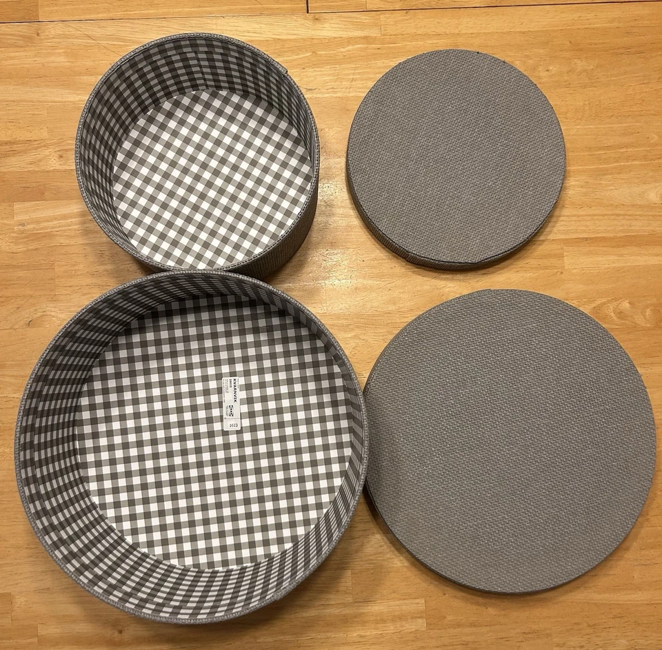 (2) Cajas de almacenamiento redondas IKEA KVARNVIK tapas tela gris 20023 1613 Foto 2 de 4