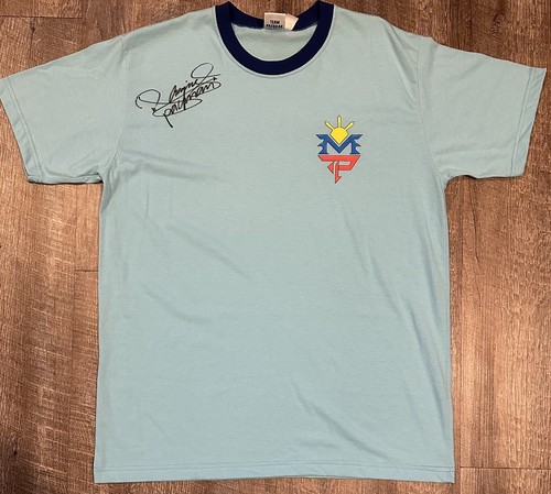 MANNY PACQUIAO "TEAM PACQUIAO" BLUE AUTOGRAHED OFFICIAL MP T-SHIRT BOXING RARE!