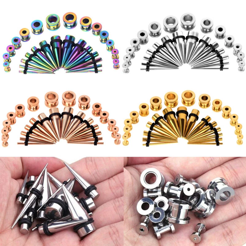 2 in 1 Ear Stretching Taper Set Gauges Screw Fit Tunnels Plugs Stainless  Steel Flesh Tunnel Gauge Piercing Body Jewelry 