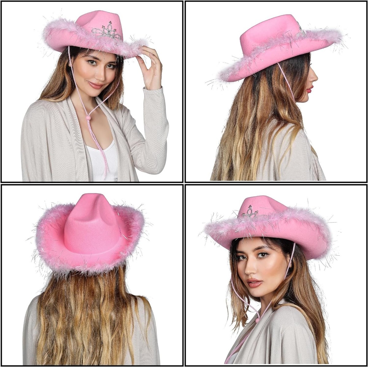 7328 Cowboy Cowgirl Hat For Men-women Blinking Tiara Felt Cowboy-cowgirl blinking tiara felt cowboy cowgirl dress up hat with feather  main image 2