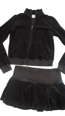 Vintage OG Juicy Couture Mini Skirt Set Tracksuit Piece Set Black Velour  00’s