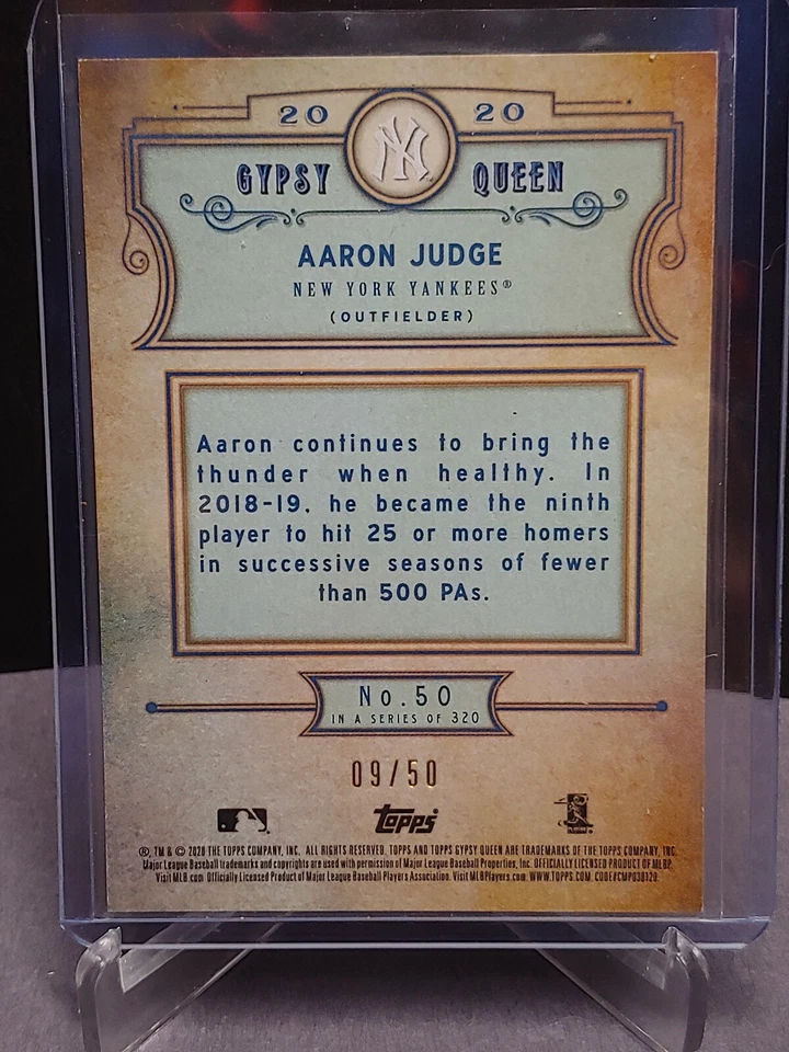 2020 Topps Gypsy Queen Chrome Box Toppers Gold Refractor #50 Aaron Judge 9/50 - Image 2 of 2
