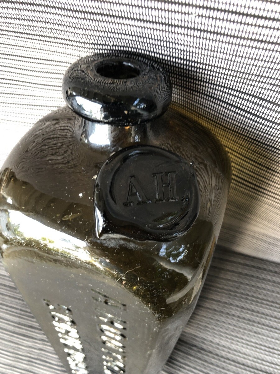 A. Houtman & Co Schiedam antique Green Glass Case Gin Bottle