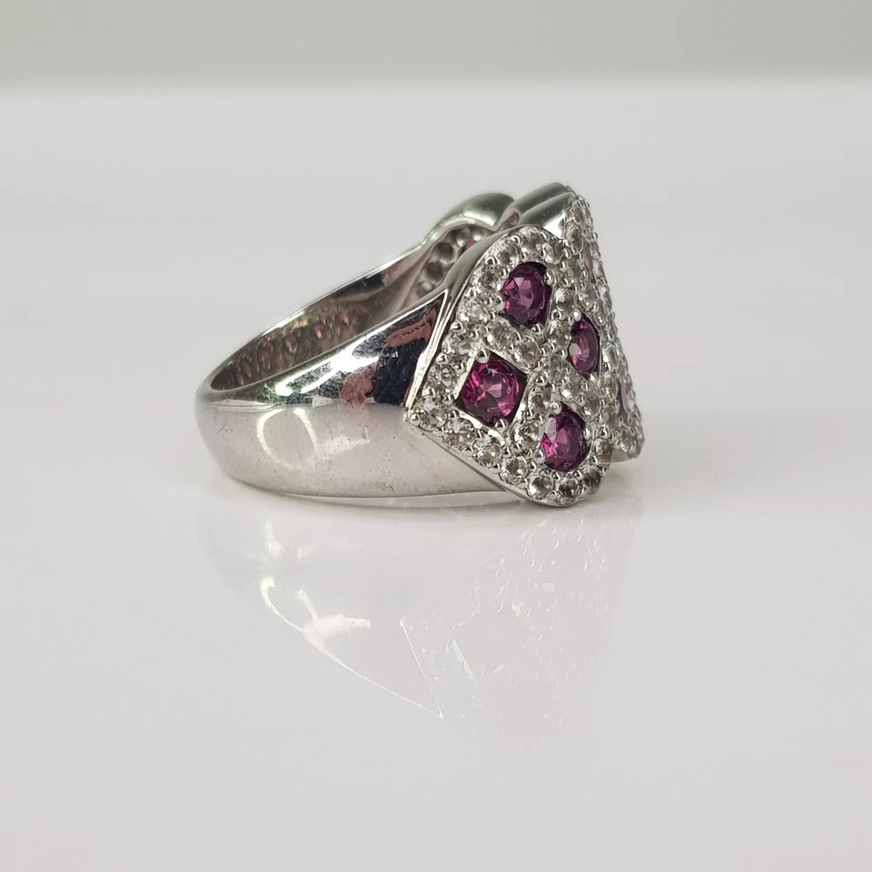 Victorian Ruby CZ Cluster Ring 925 Sterling Silver Half Eternity Band Size N - Image 3 of 4