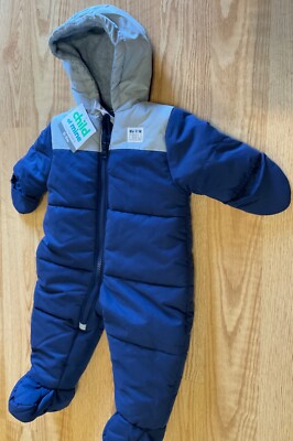 Child of Mine by Carter's Baby Boy Puffer Snowsuit Pram Blue Gray - Main Image