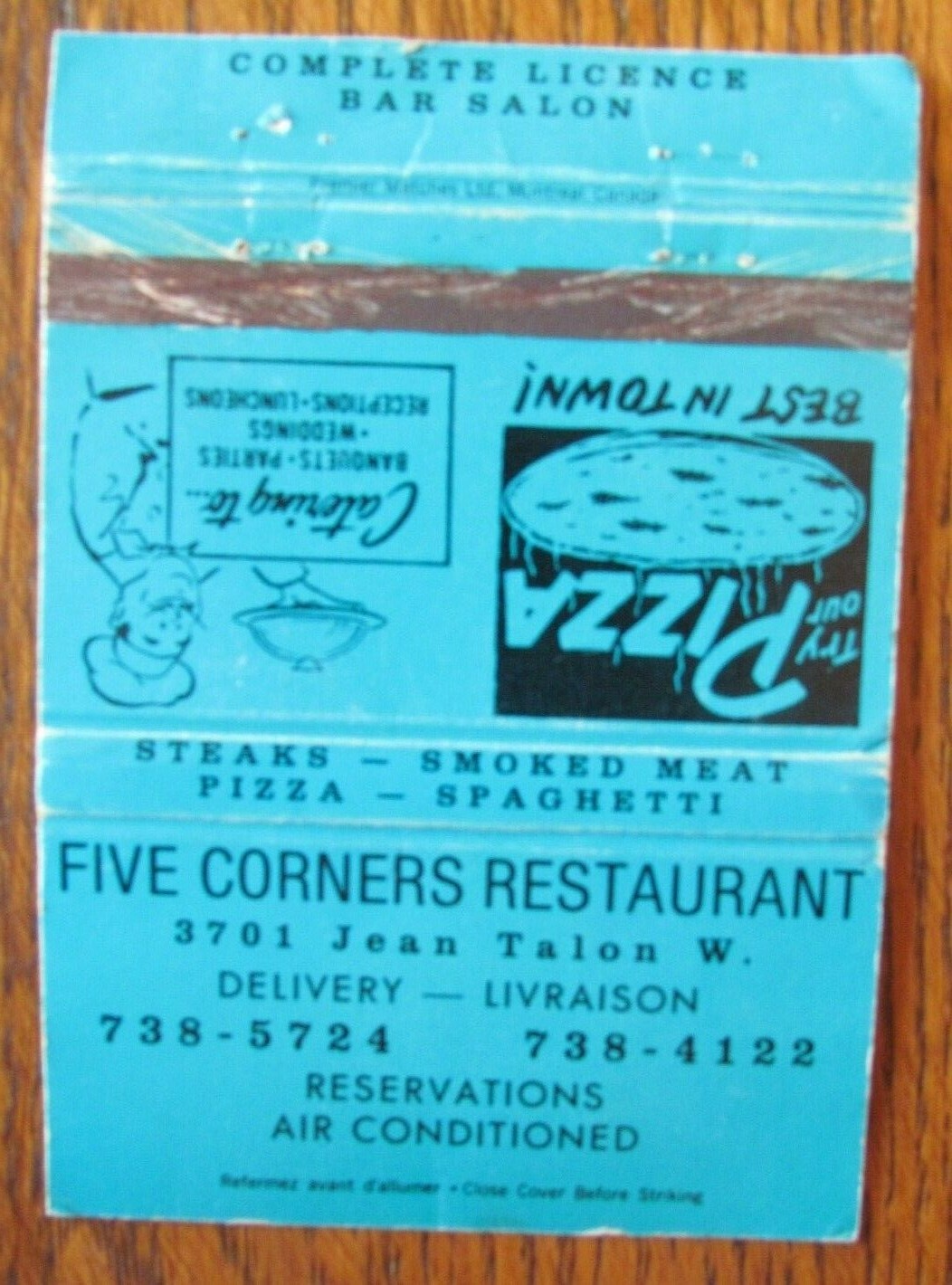 RESTAURANT 40 STRIKES MATCHBOOK COVER FIVE CORNERS PIZZA (MONTREAL