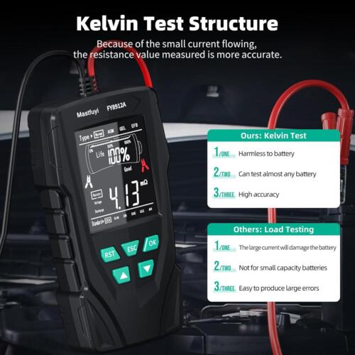 Car Battery Tester, Digital Auto Battery Analyzer 12V 24V, 50-2000 CCA Tool, For - Picture 7 of 9