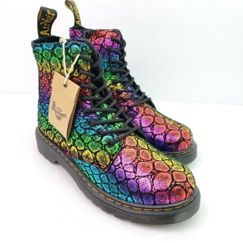 second hand Least Oops Dr Martens 1460 Pascal J Girls Size 3Y Rainbow Croc Metallic AirWair Boots  | eBay