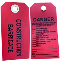 Construction Barricade Warning Sign Hang Tags DANGER (Red) 3" x 6" - Pack of 25