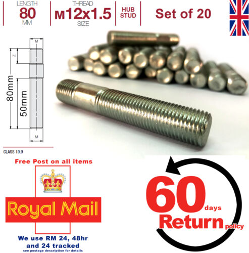 Ford Conversion wheel studs screw-in hub. M12 x 1.5 80mm Long, set of 20 - Picture 1 of 6