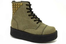 T. u. K.V8917 Tuk 7-Eye Round Toe Creeper Boat Army Surplus Textile W/ Brass