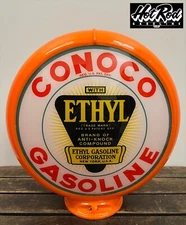 CONOCO ETHYL GASOLINE Reproduction 13.5" Gas Pump Globe - (Orange Body)
