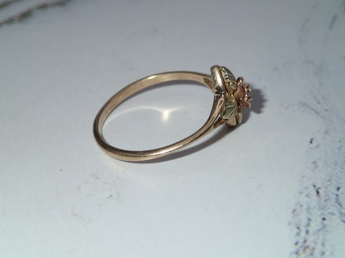 Yellow GOLD (10K) Two Color Black Hills Diamond Rose Ring 7.75 - Signed & Marked - Picture 9 of 24