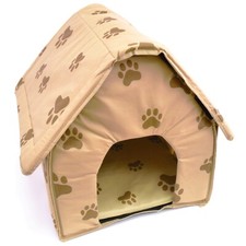 Brown Paw Print Design Portable Pet House Dog or Cat Bed Foldable Travel Kennel