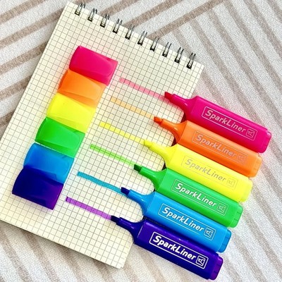 Neon-Textmarker Set 6-farbig Markers mit Keilspitze wasserbasierte Tinte