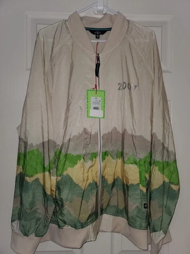 🔥NWT🔥Houston White Adult Mountain Print Bomber Jacket - Beige/Green 2XL video thumbnail