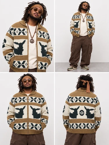 GU Pokemon Eevee Full Zip Knit Jacket Brown Japan New With Tags - product listing photo