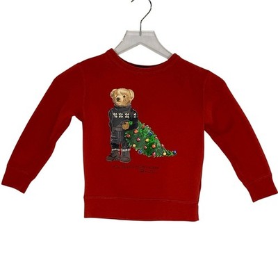 Polo Ralph Lauren Little Boys 5 Holiday Bear Fleece Sweatshirt Red Tree