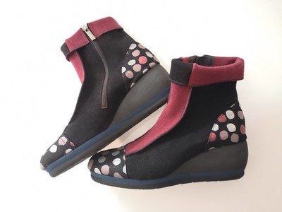Damen Schuhe Boots Stiefelette Thierry Rabotin Gr 40 schwarz rot Filz Leder