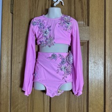 Custom Solo 2 pc Pink Rhinestone Pearl Embellished Mesh Sleeves Child Small