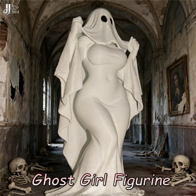 Ghost Girl Figurine 3D Printed Curvy Gothic Mini Statue 2 Inch White