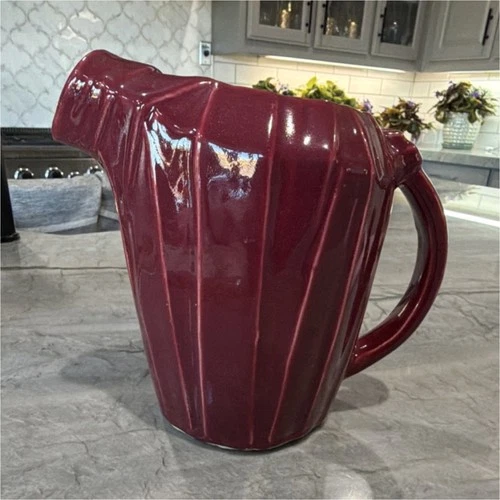 McCOY VINTAGE 1940’-1960’s Red Ceramic Pitcher Glossy Pottery Round Shape