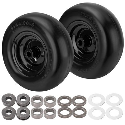 Flat Free Tire Wheel 11x4.00-5 Lawn Mower Zero Turn 2Pcs Black Smooth