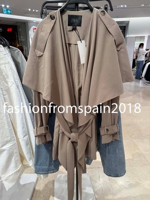 ZARA NEW WOMAN ZW FLOWY SHORT TRENCH BELTED ONE SIZE: M DARK BEIGE