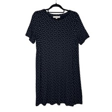 LOFT Short Sleeve Polka Dot Swing T-Shirt Dress Size Medium Black White Workwear