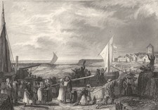 FINIST&Egrave;RE. Retour des Pecheurs Cote de Concarneau 1844 old antique print