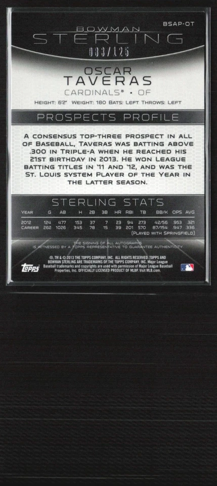 Oscar Taveras 2013 Bowman Sterling Green Refractor Auto /125 #BSAP-OT St. Louis - Image 2 of 2