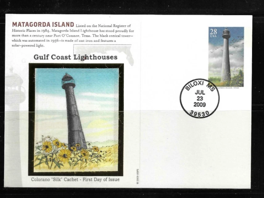 USA SC # UX562-UX566 Gulf Coast Lighthouses  FDC . Colorano Silk Cachet - Image 2 of 4