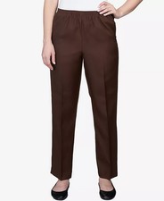 Alfred Dunner Petite Classics Straight-Leg Pant Women's 14P Brown Elastic Waist 