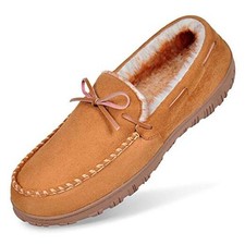 Mens Slippers Moccasins Slippers for Men Warm House Slip on Flats 11 Brown