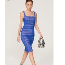 NOOKIE Blue Purple Ombre Corseted Sheer Overlay Bodycon Midi Dress Size Small