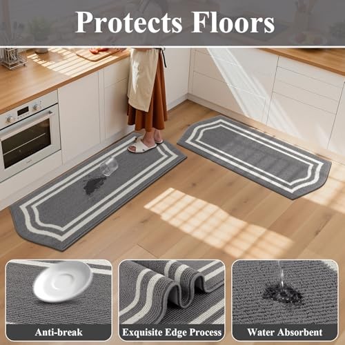 HEBE Farmhouse Kitchen Rugs Sets of 3 Non Slip Washable Boho Kitchen Rugs and 