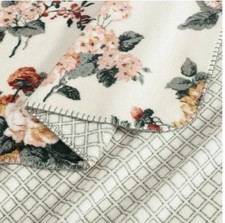 Laura Ashley  Rosemore Tan Floral Reversible Coco Flannel Throw Blanket 50 X 70