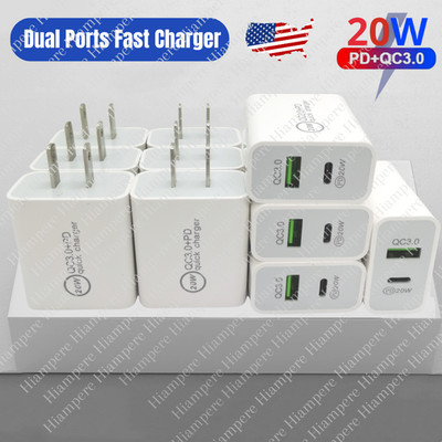 20W Dual Port USB C Charger Plug Fast Charging Block+USB A Brick for iPhone Lot