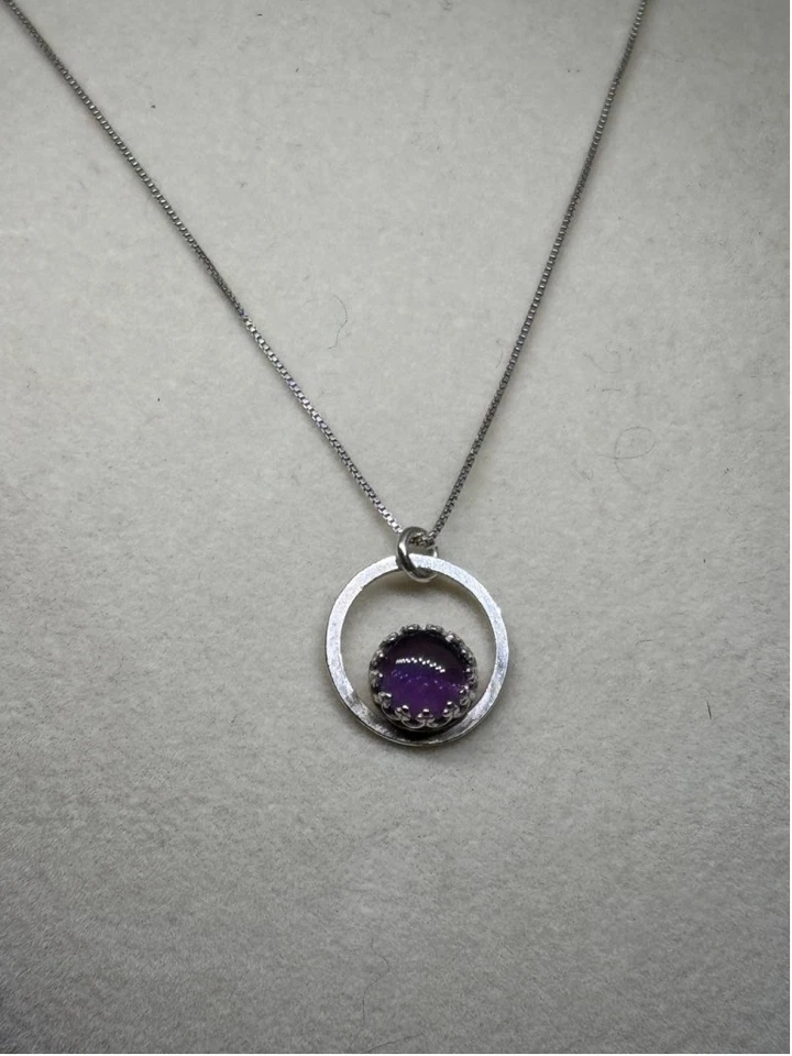 Circular Amethyst Sterling Silver Pendant 925 Italy - Image 2 of 4