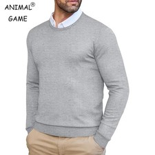 Men's Autumn Smart Casual Pullover - Slim Fit Knit Crew Neck Long Sleeve Sweater
