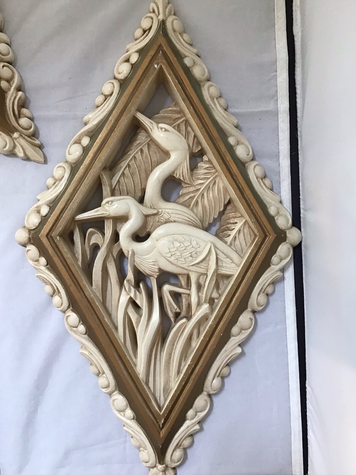 Burwood Bird Wall Hanging Plaque Swan Egret Duck Dove Diamond Homco 1973 Set 521