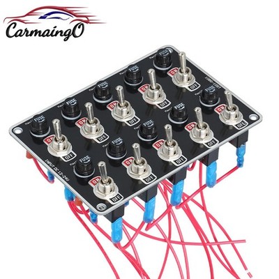 10 Gang Black Rocker Switch Panel Circuit Breaker Fuse Box for Car Marine Boat