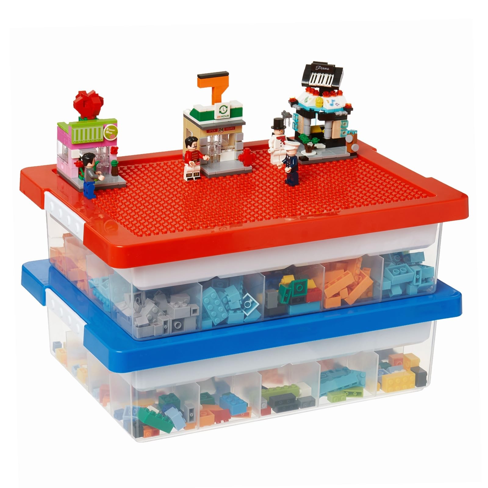LEGO Storage Box with Building Plate Lid & Removable Dividers – Organize Toys & Bricks Easily-image
