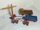 Alt 50/60, schönes Konvolut Holz LKW/BAUKRAN/UNIMOG mit Magnetkran und Anhänger