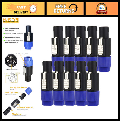 10 Pack 4 Pole Speakon Connectors - Pro DJ PA Twist Lock Audio Adapters, NL4/NL2