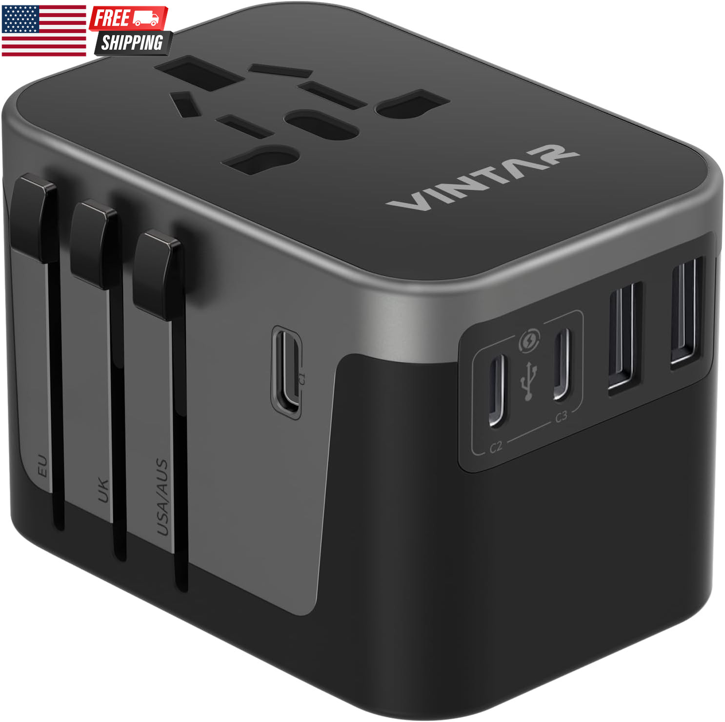 Universal Travel Adapter, International Power Adapter with 6A 3 USB C and 2 USB