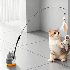 Interactive Cat Toy - Rotating Teaser Wand with Bell for Cats - Bite Resistant